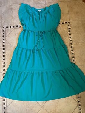 Calvin Klein Teal Green Tiered Maxi Dress 14